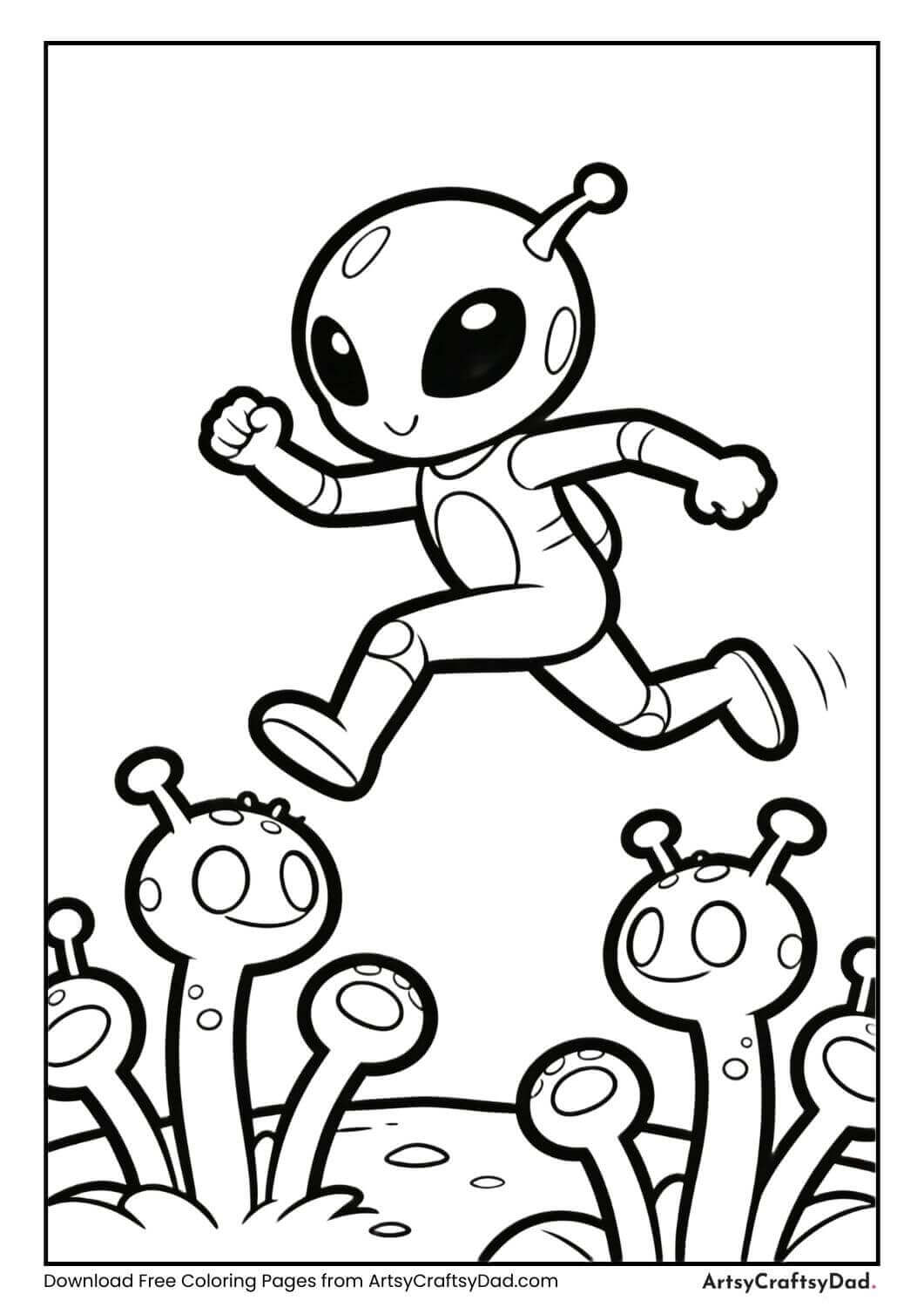Alien jumping over alien plants