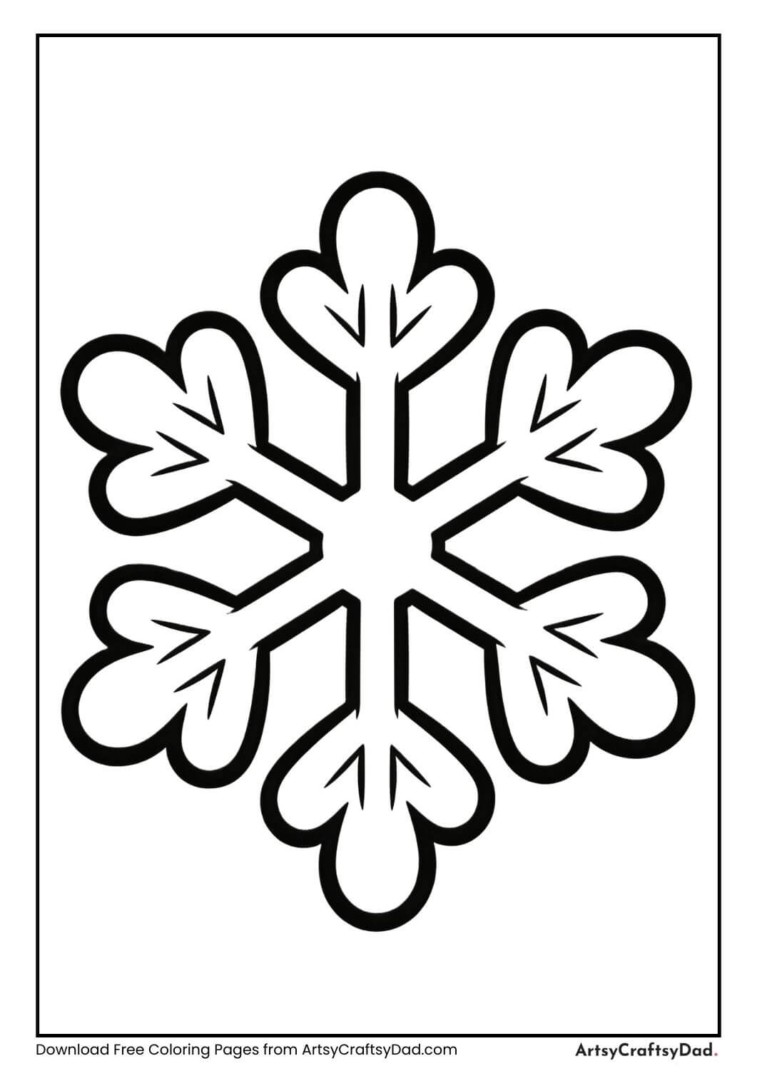 Rounded petal snowflake coloring page for kids