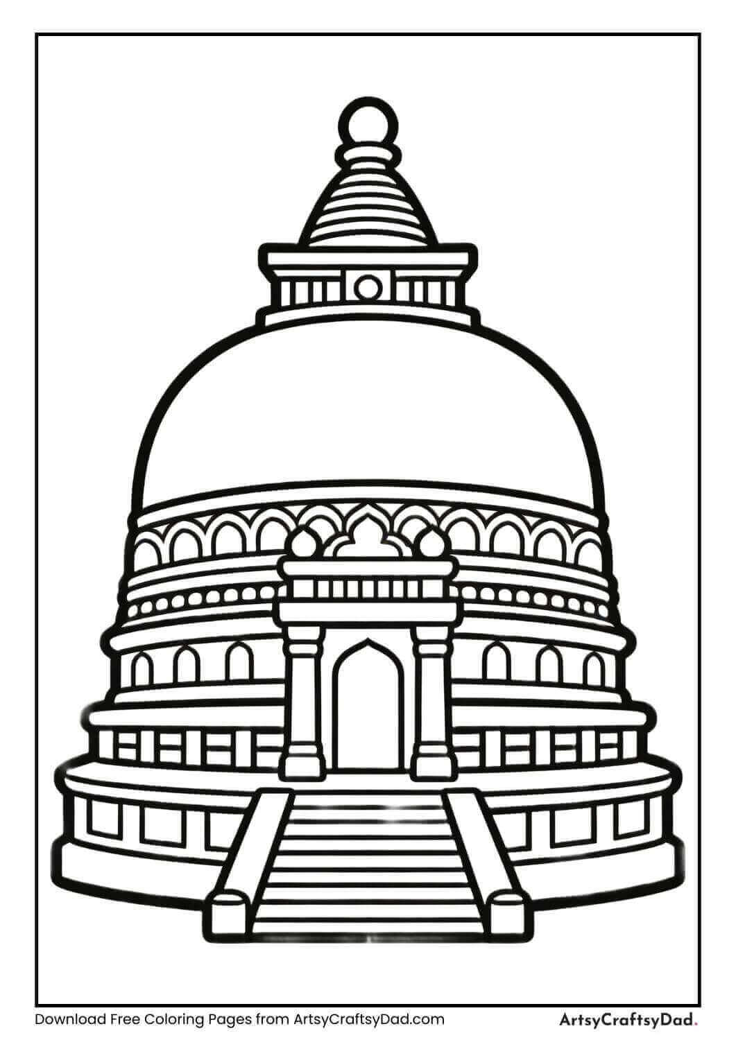 Sanchi Stupa black and white coloring page for children