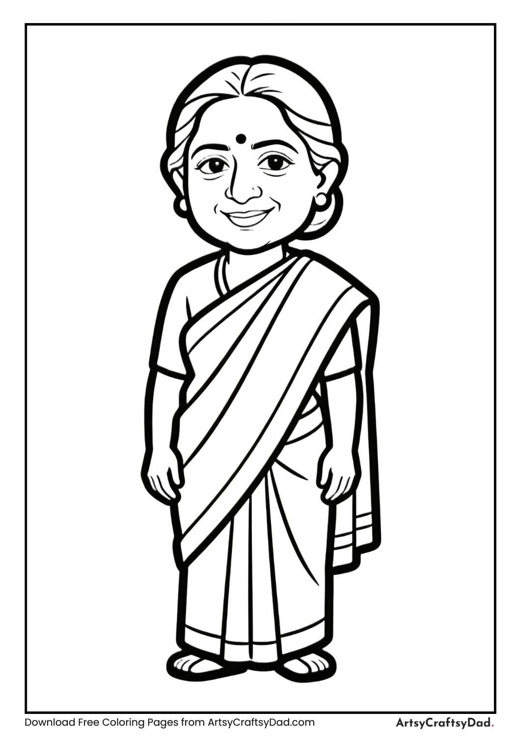 Black and white coloring page of Sarojini Naidu