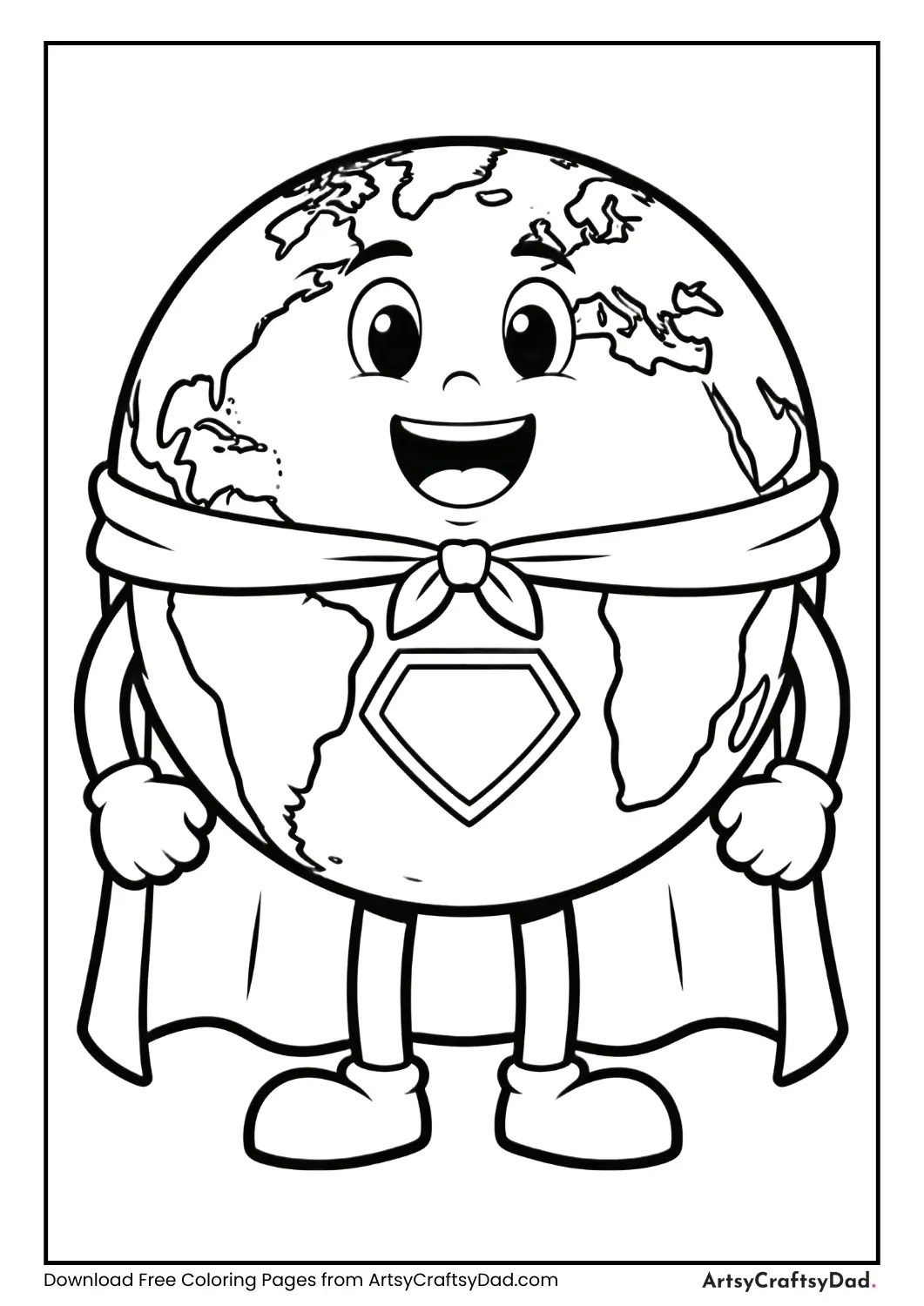 Earth wearing a green-hero cape coloring page
