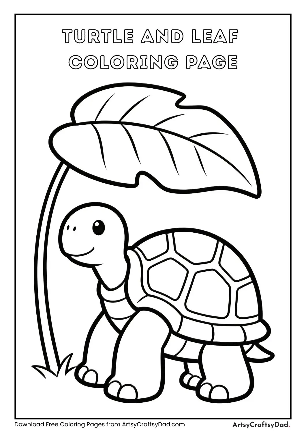 Turtle with leaf black and white coloring page