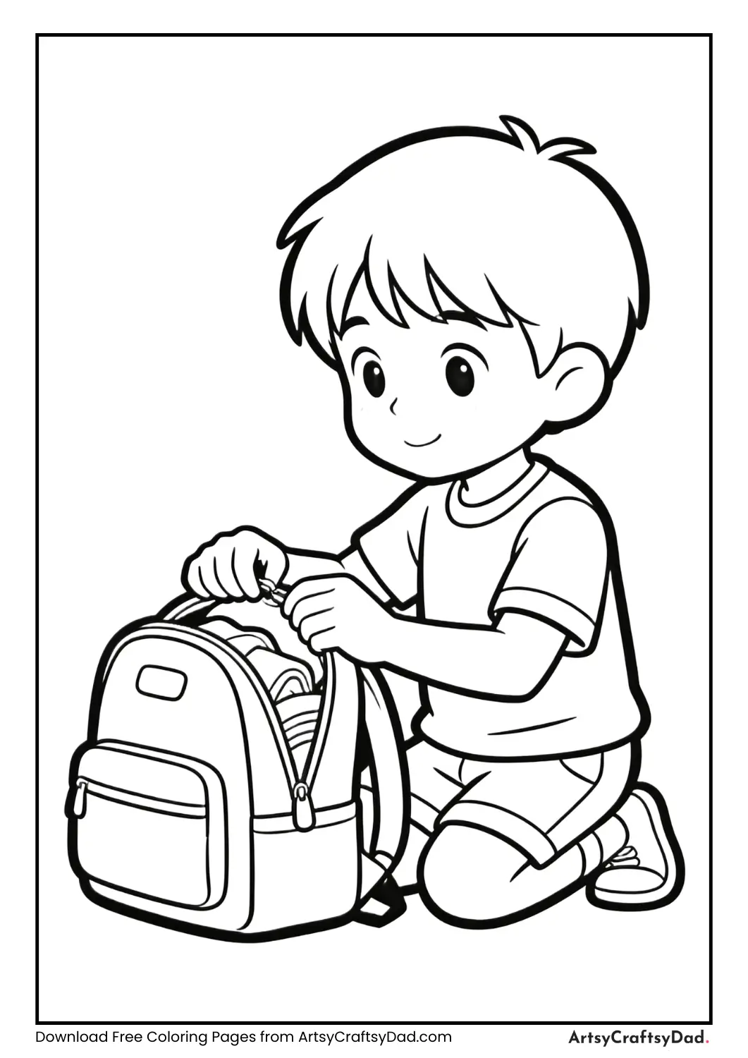 Child zipping up a school bag after packing