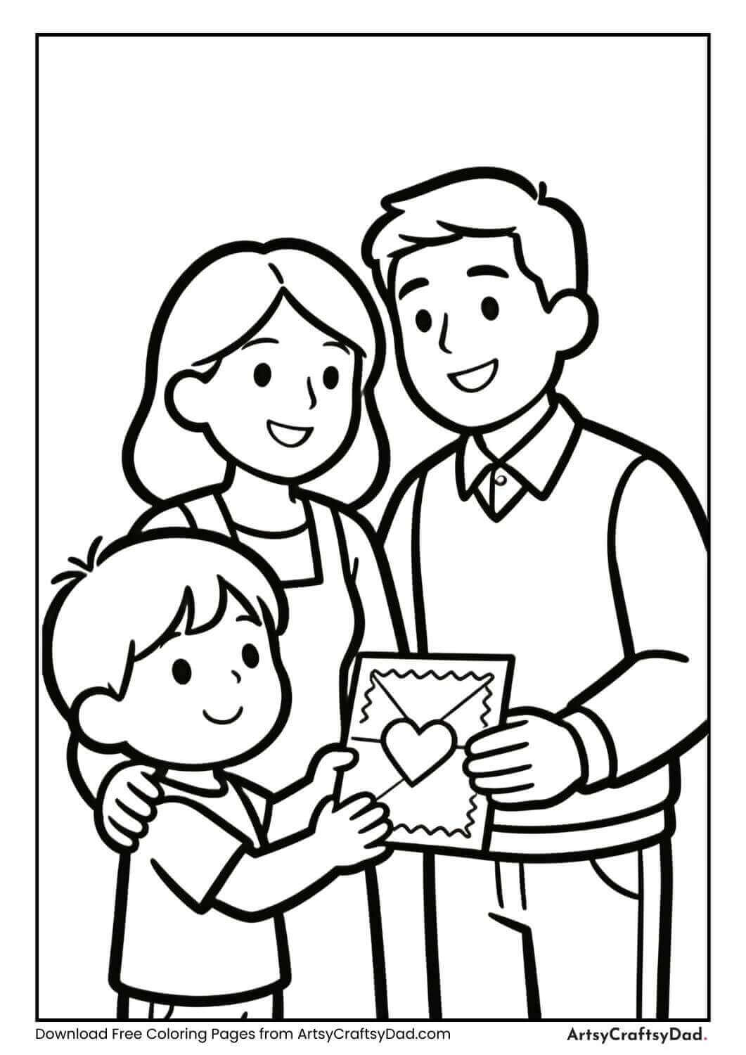 Child giving a handmade card to parents