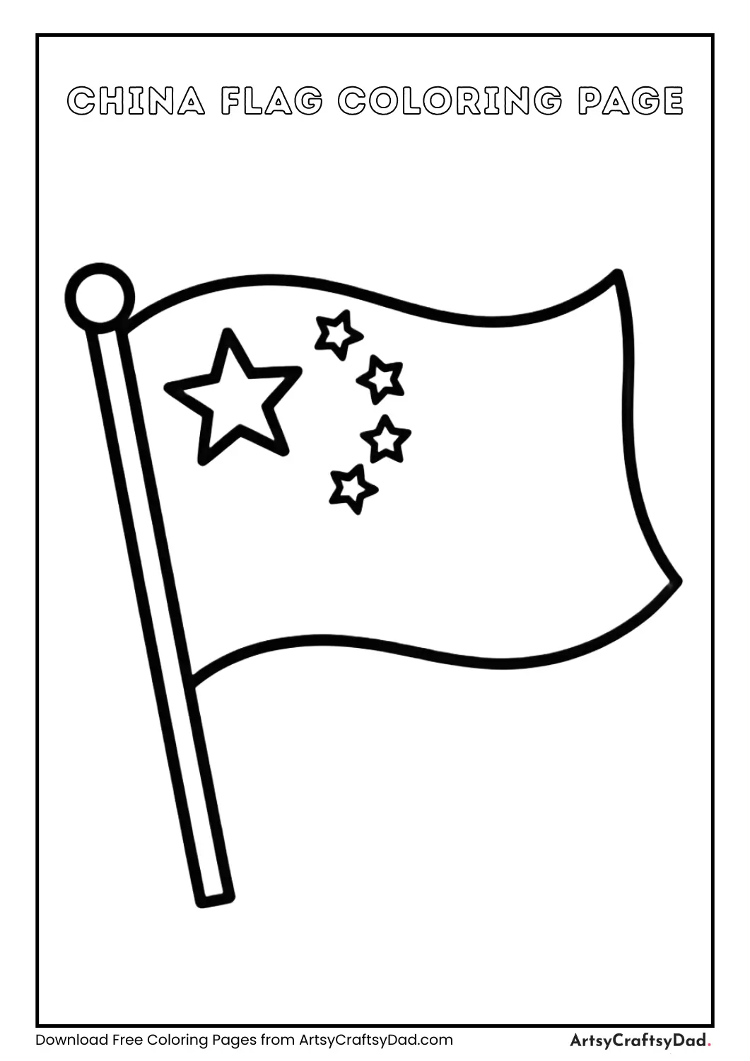 Black and white China flag coloring page for kids
