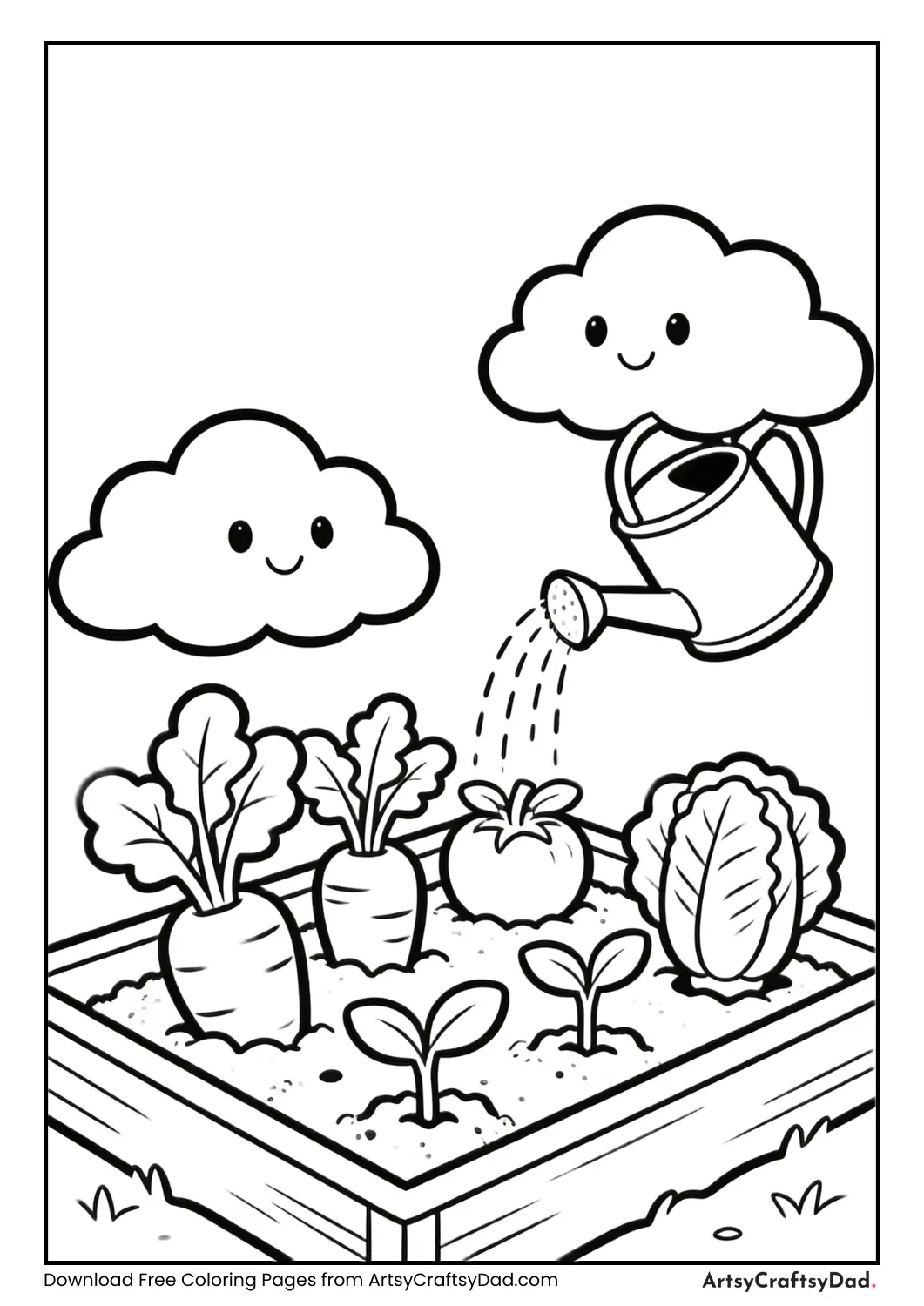 Cartoon clouds raining on plants