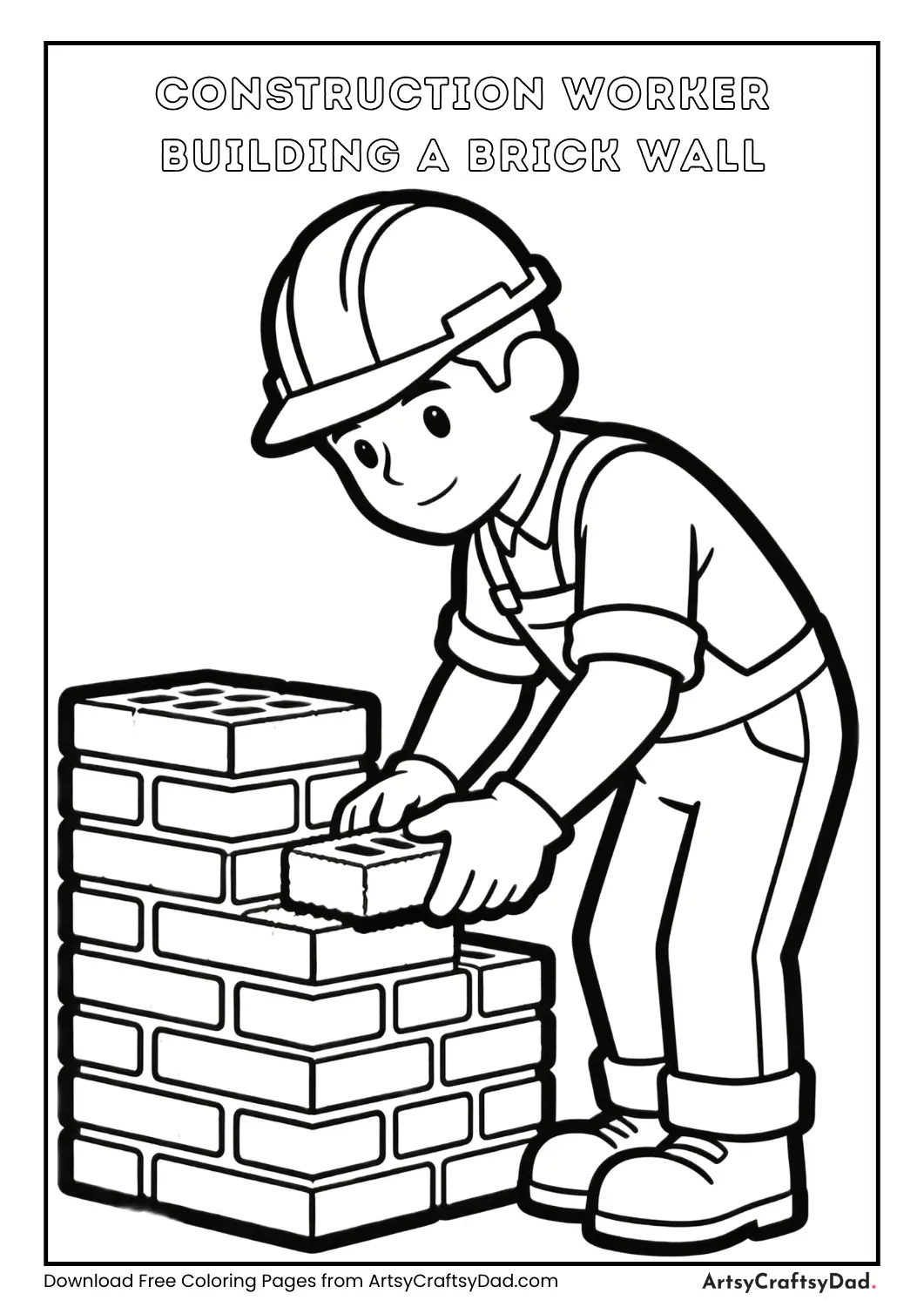Construction worker building a brick wall coloring page