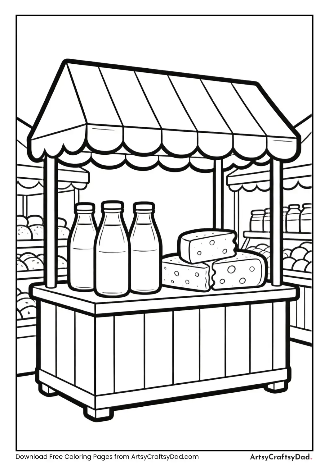 Dairy market stall with milk bottles
