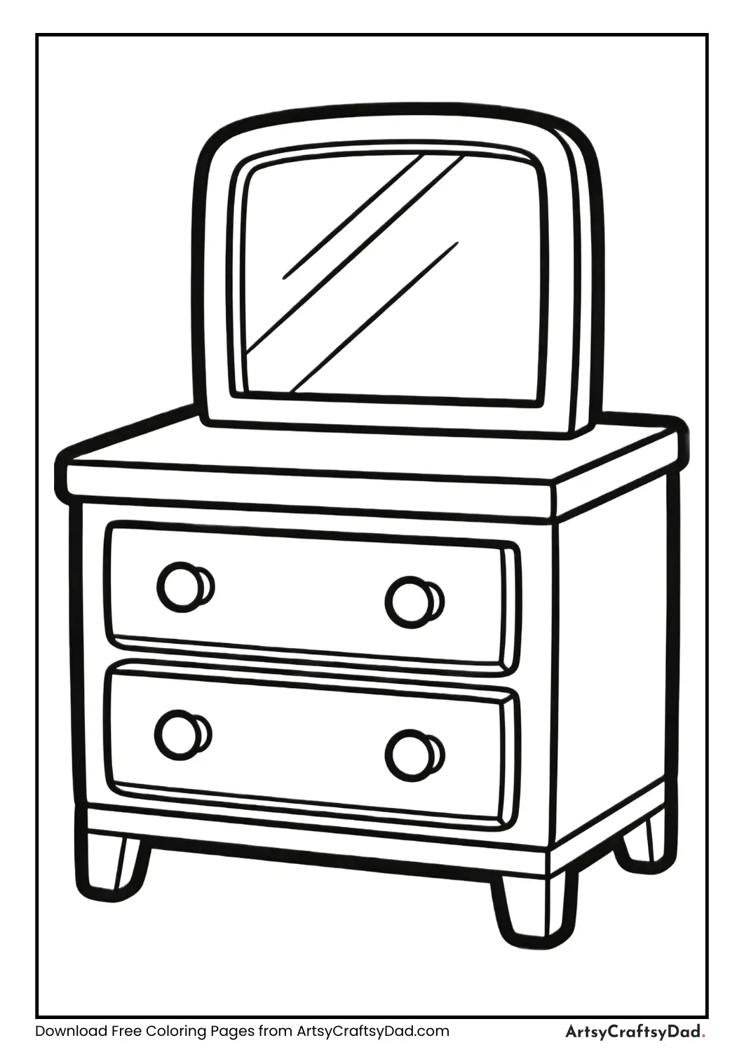 Dresser with drawers black and white coloring page