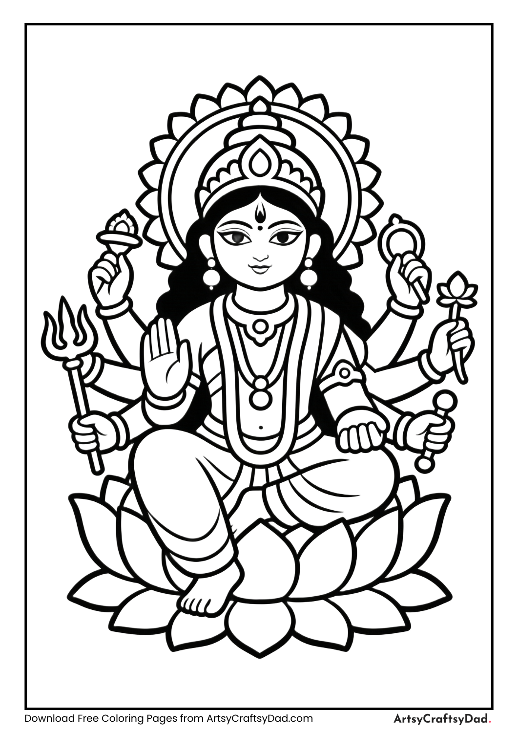 Simple Durga Puja idol coloring page