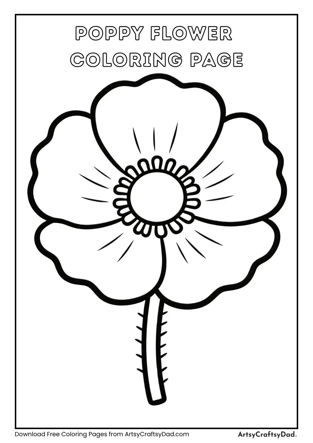Simple poppy flower coloring page for kids