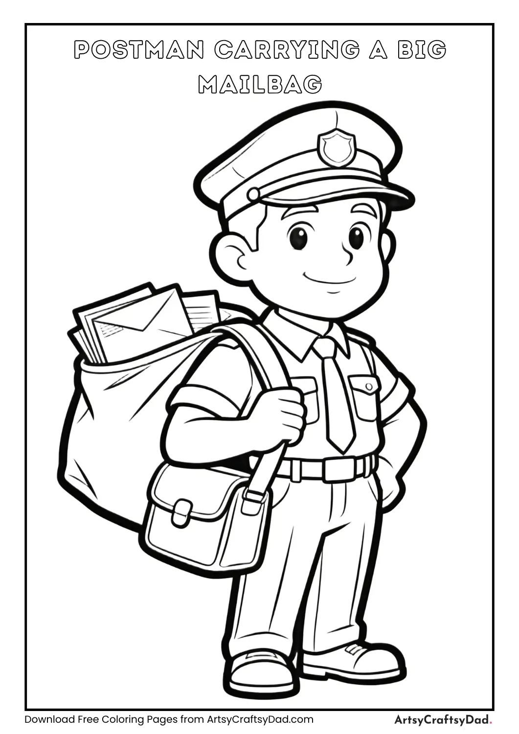 Postman carrying a large mailbag coloring page