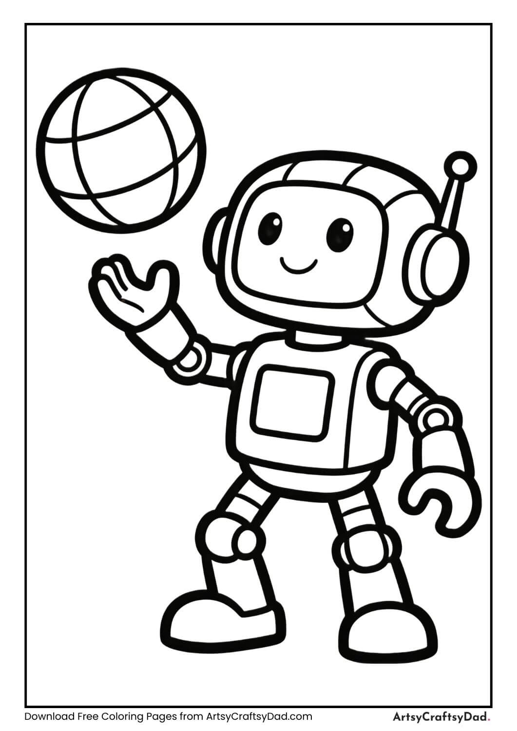 Robot playing with a ball, simple shapes