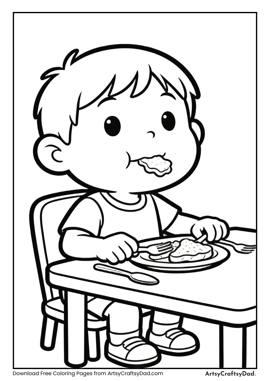 Child not talking while chewing coloring page