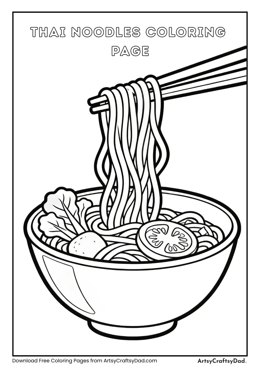 Thai noodle bowl coloring page for kids