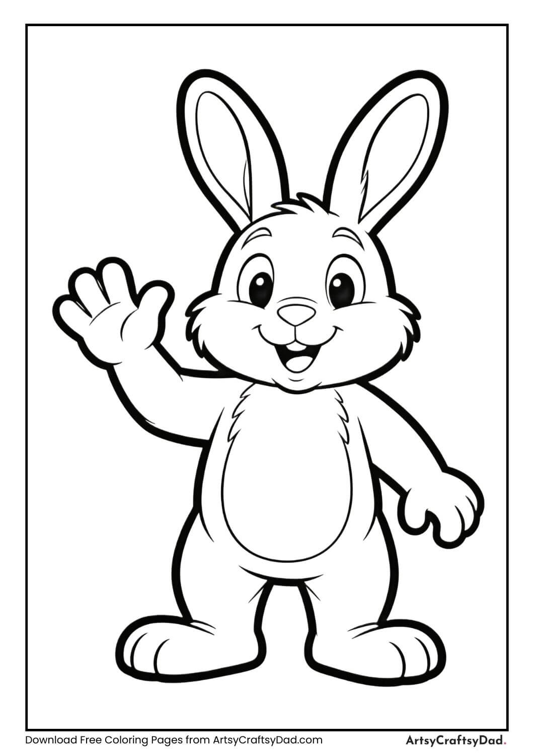 Rabbit waving coloring page for kids
