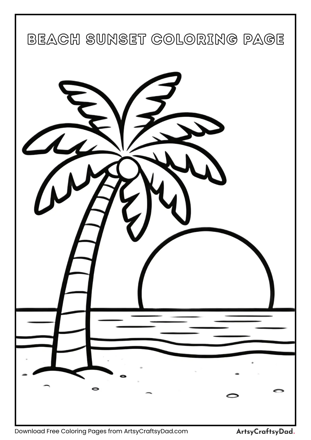 Beach sunset with palm trees coloring page