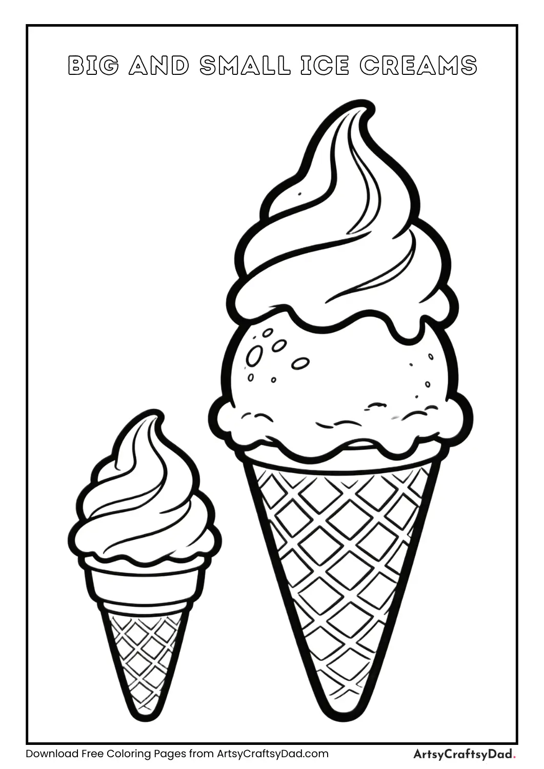 Big ice cream and small ice cream coloring page