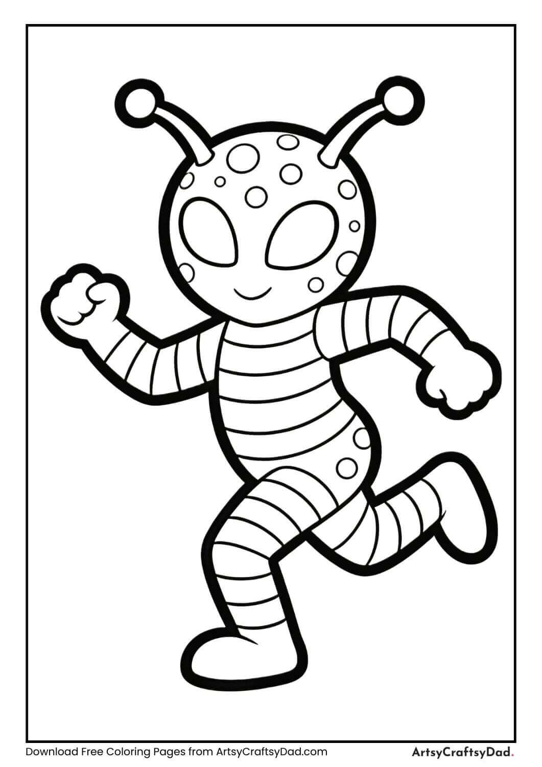 Alien dancing with stripes and polka dots