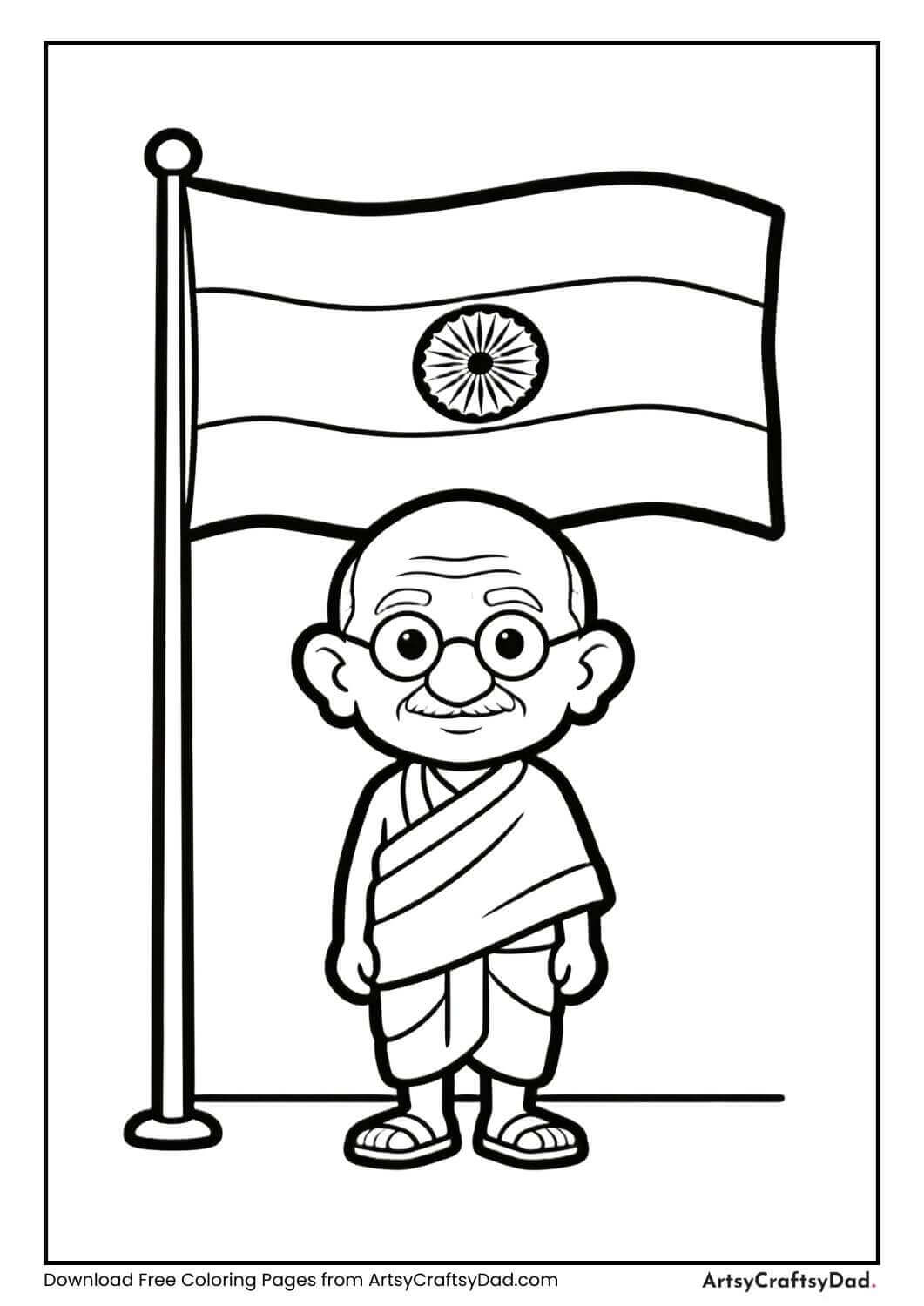Gandhi under Indian flag coloring page