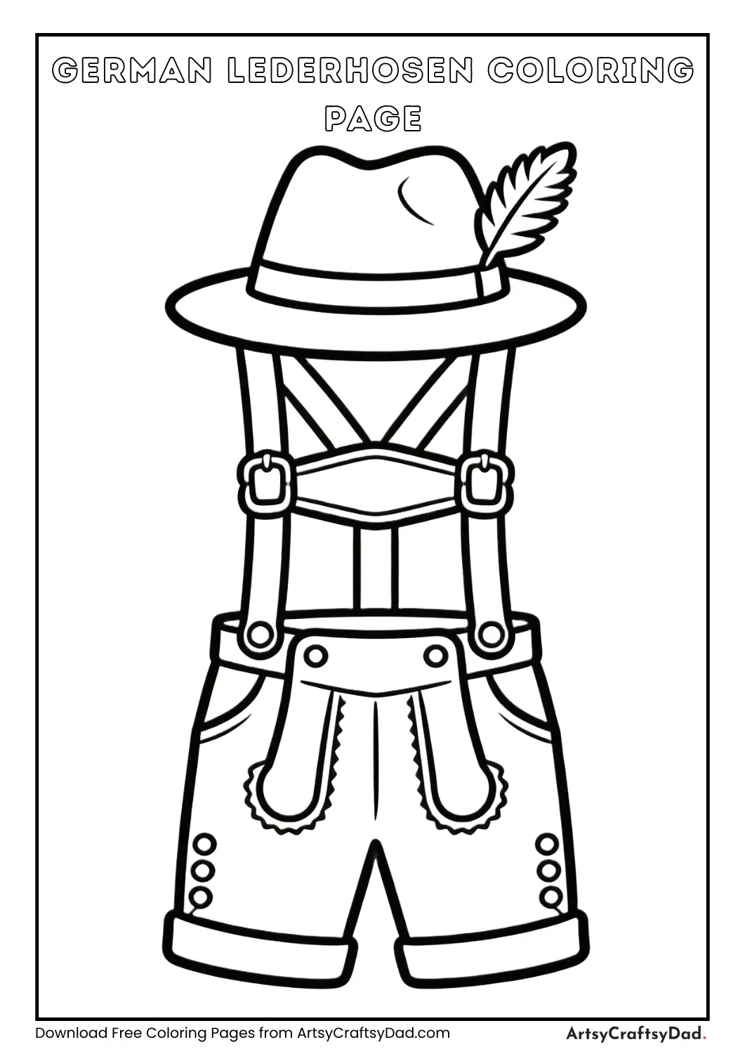 German lederhosen traditional clothing coloring page for kids
