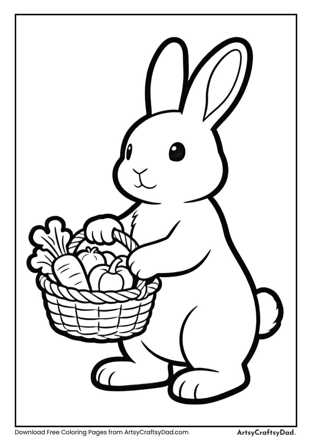 Rabbit with vegetable basket coloring page