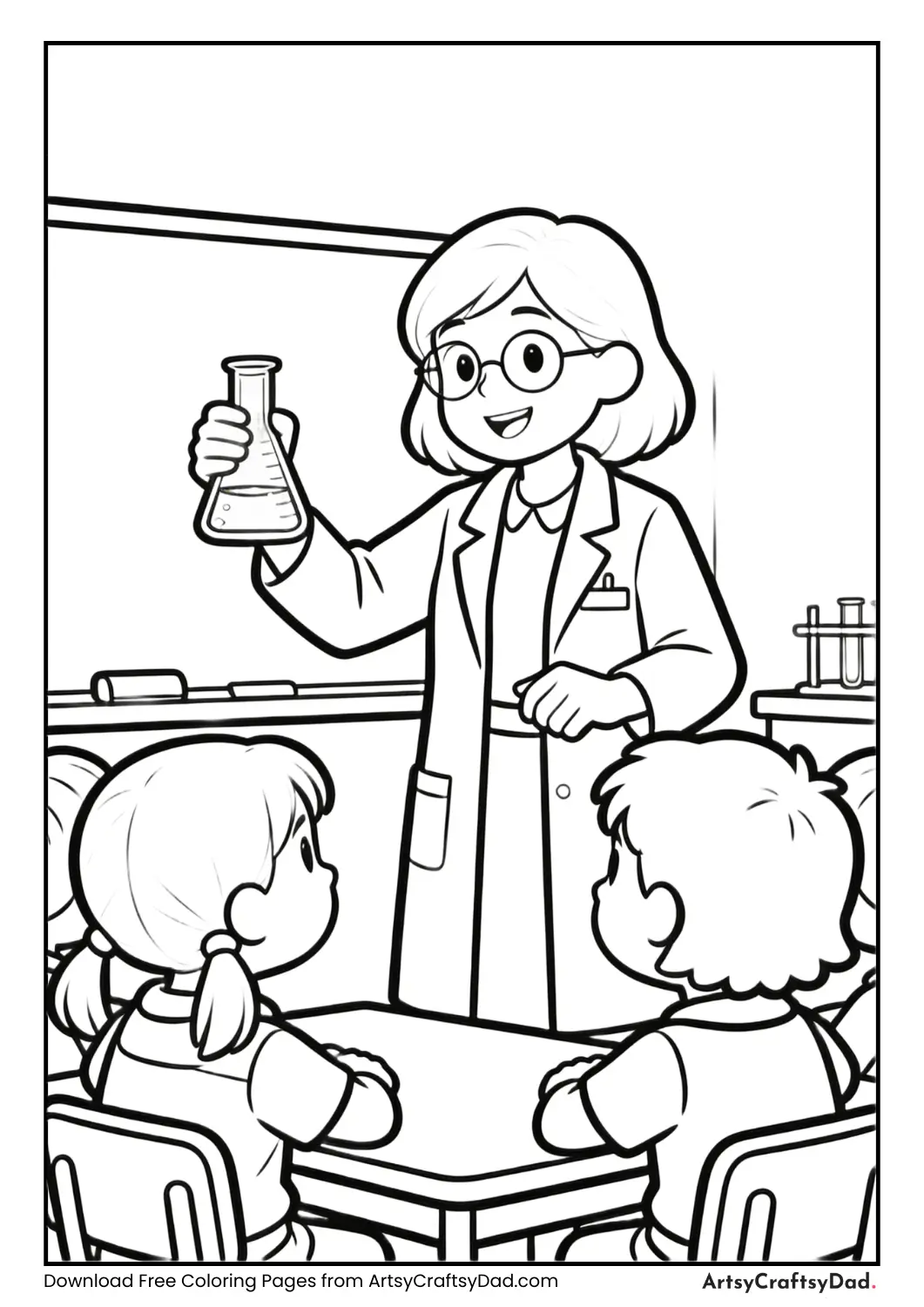 Teacher doing science experiment in classroom