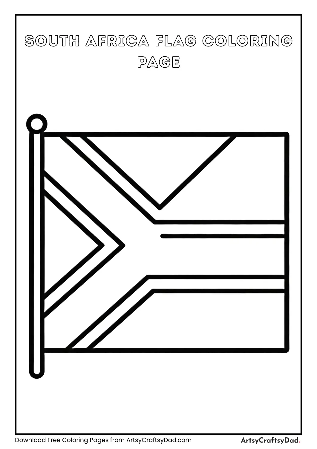 Black and white South Africa flag coloring page for children