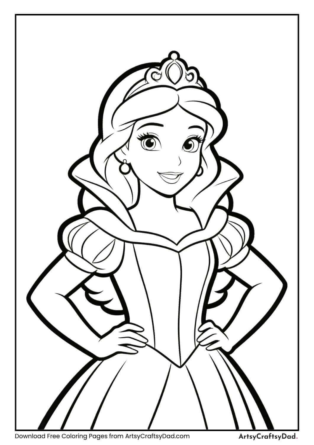 Confident princess hands on waist coloring page