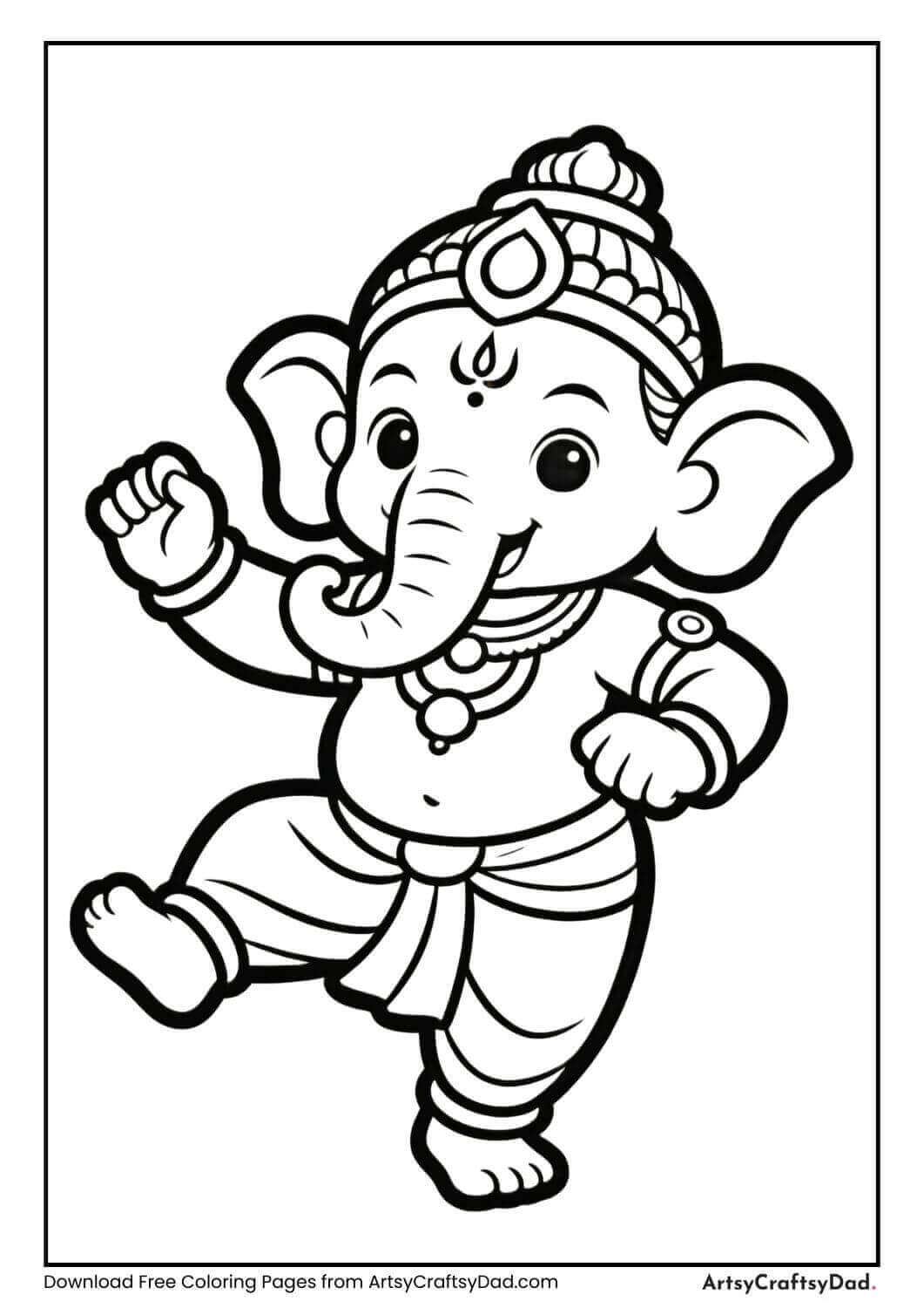 Baby Ganesha dancing coloring page