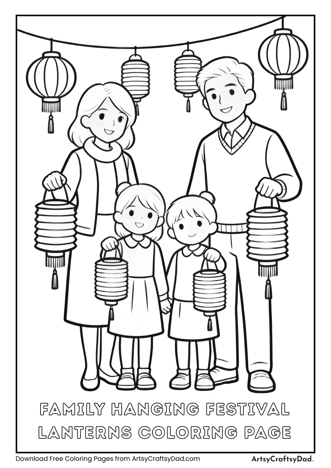 Family hanging lanterns for festival decoration coloring page