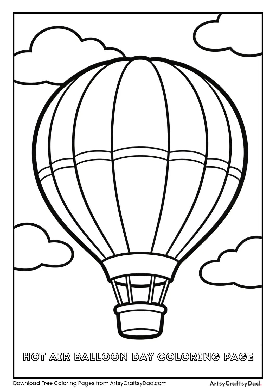 Hot air balloon in daytime sky coloring page