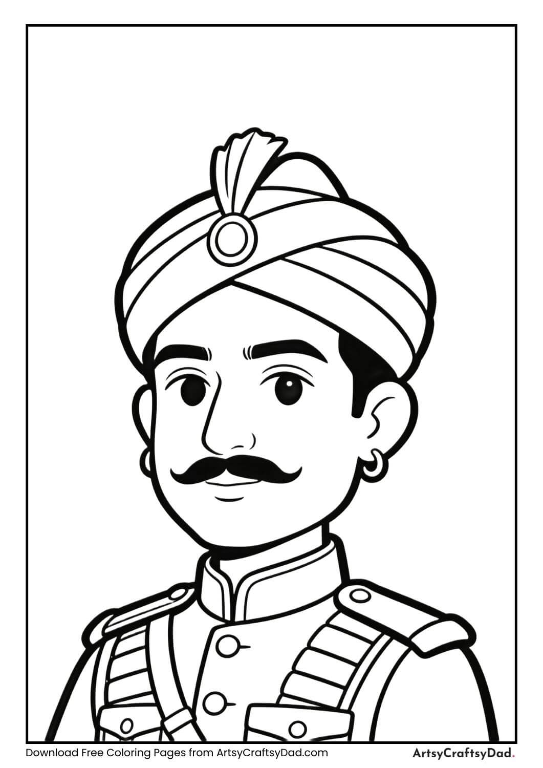Black and white coloring page of Mangal Pandey