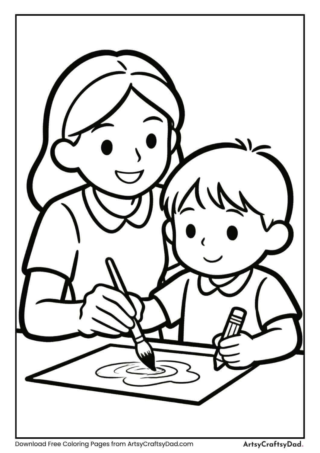 Mother and child painting together