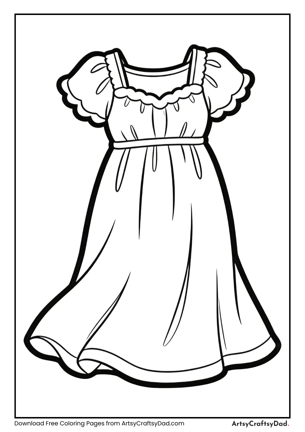 Black and white nightgown outline for coloring