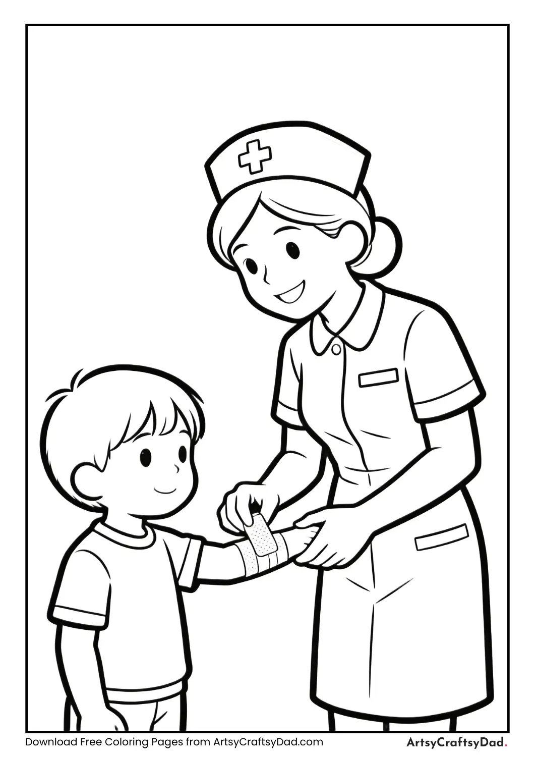 Nurse helping child put on a bandage