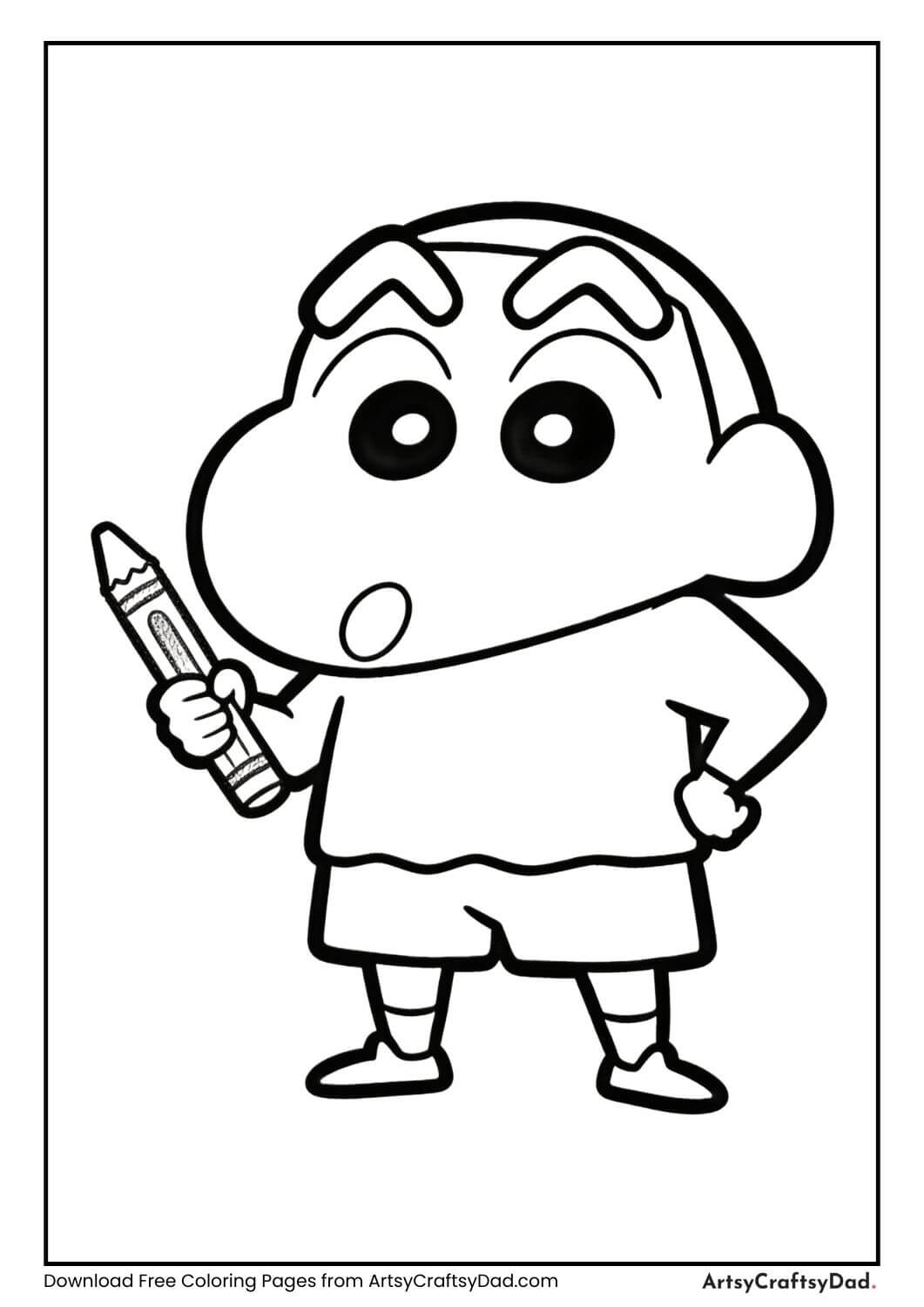 Shinchan drawing with crayons