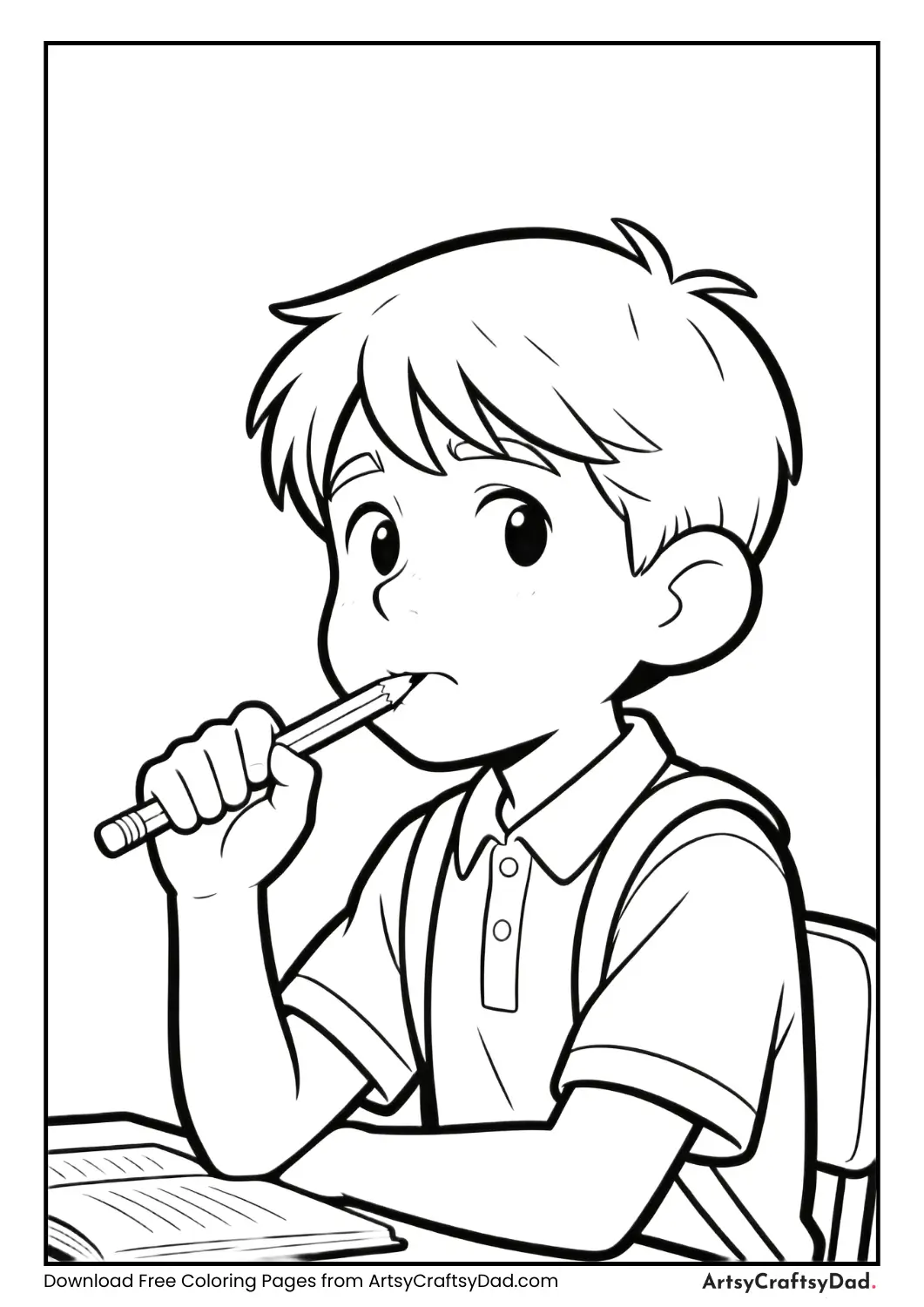 Nervous student biting pencil while thinking