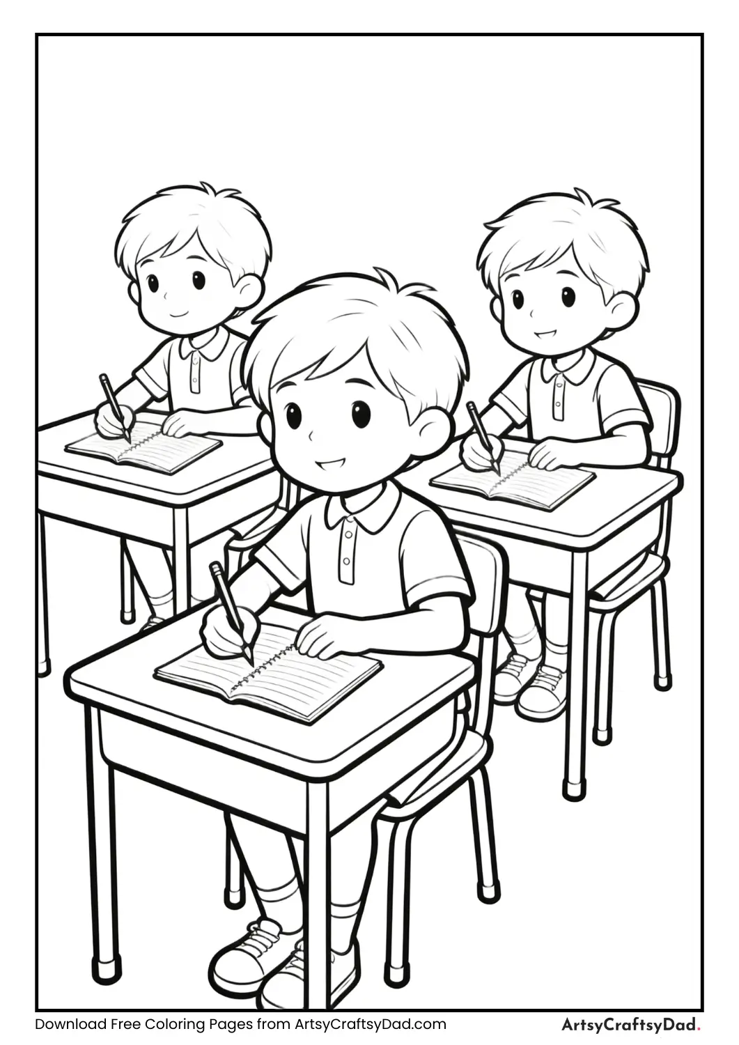 Students writing in notebooks at desks