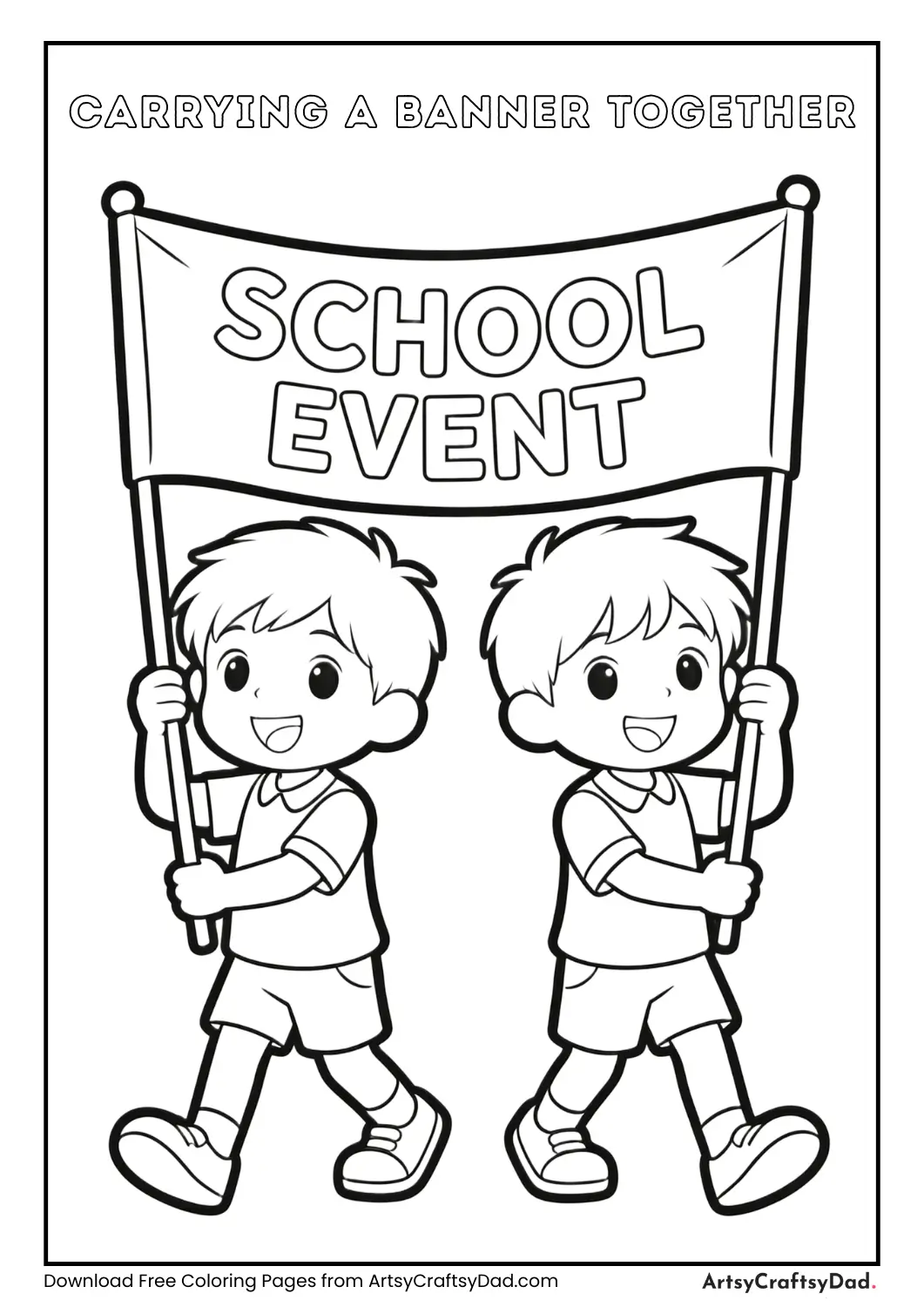 Kids carrying a banner for a school event.