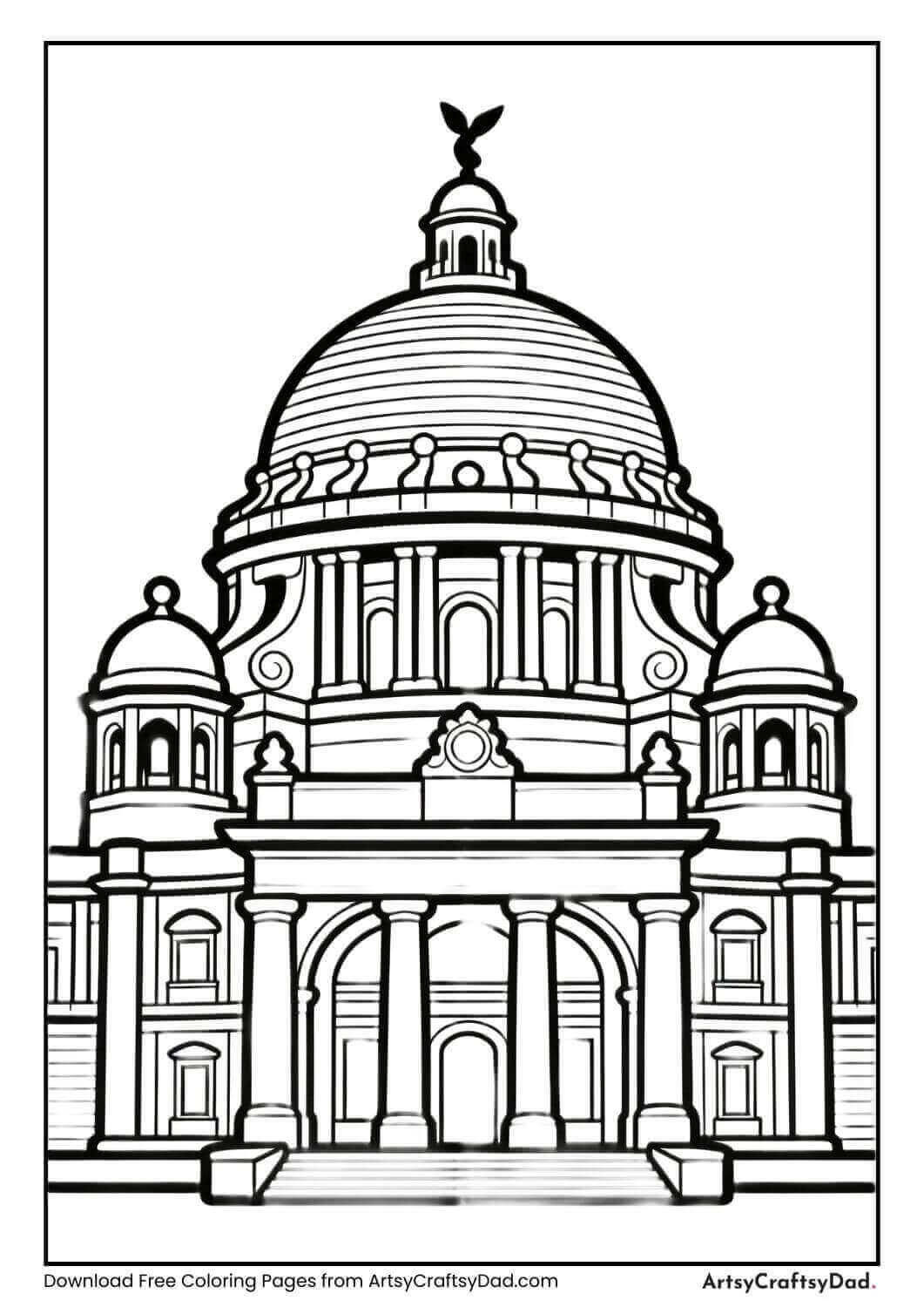 Victoria Memorial black and white coloring page for kids