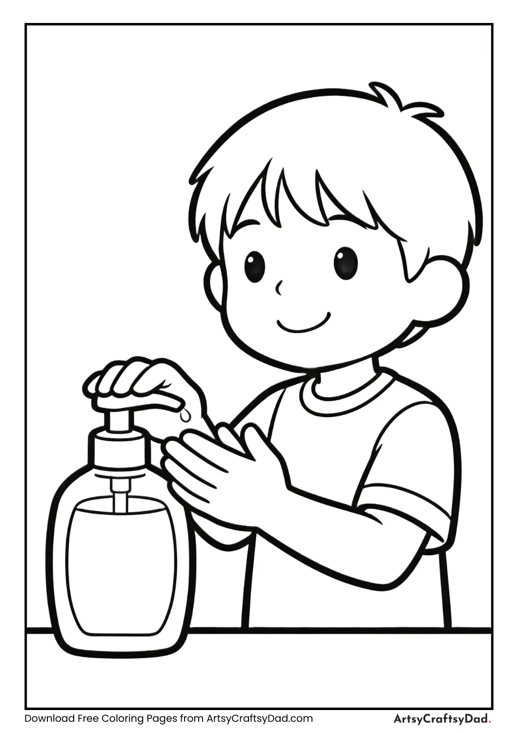 Child using hand sanitizer.