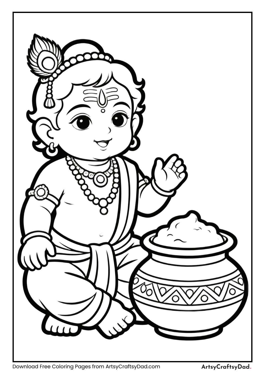 Baby Krishna butter pot coloring page