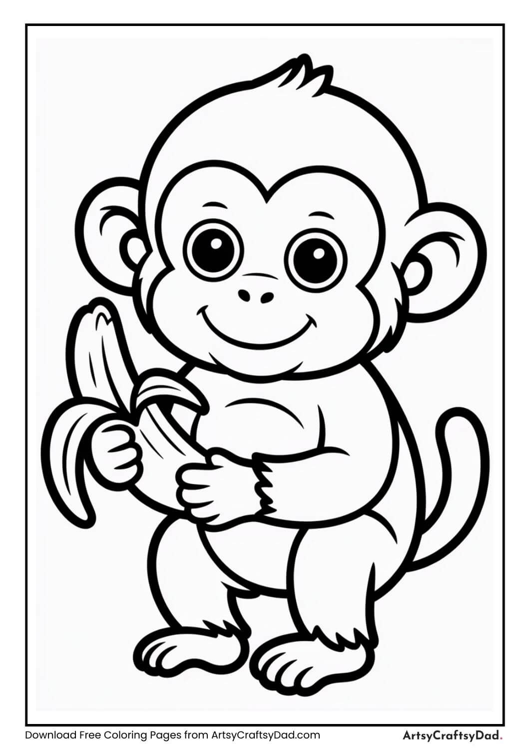 Baby monkey coloring page holding banana