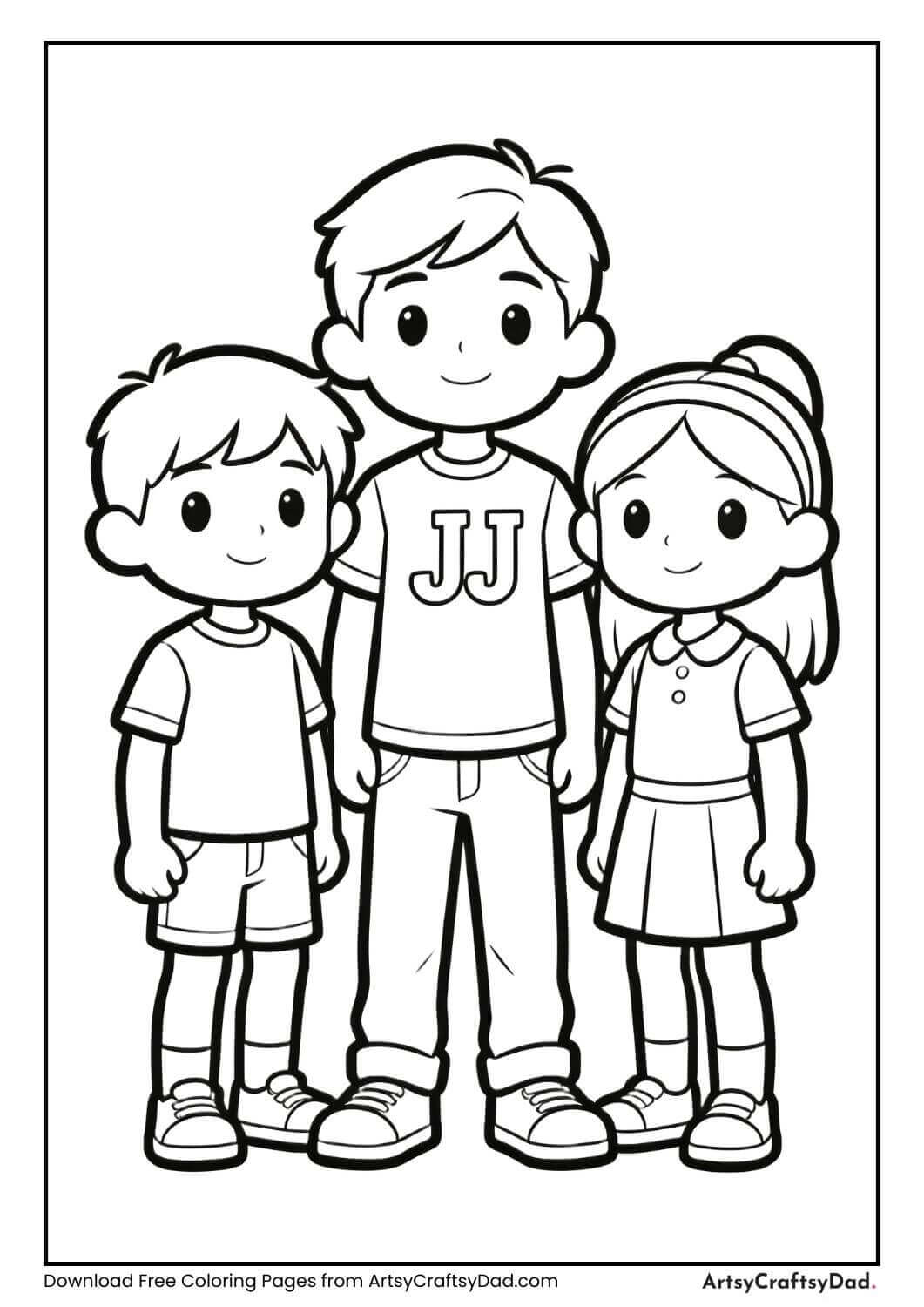 JJ with brother and sister coloring page