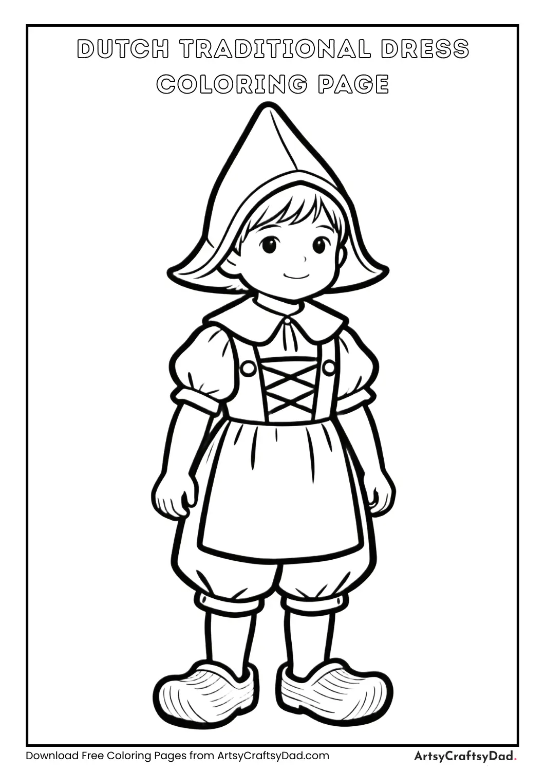 Dutch traditional clothing coloring page for kids