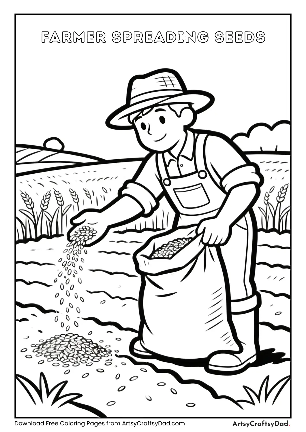 Farmer spreading seeds by hand coloring page