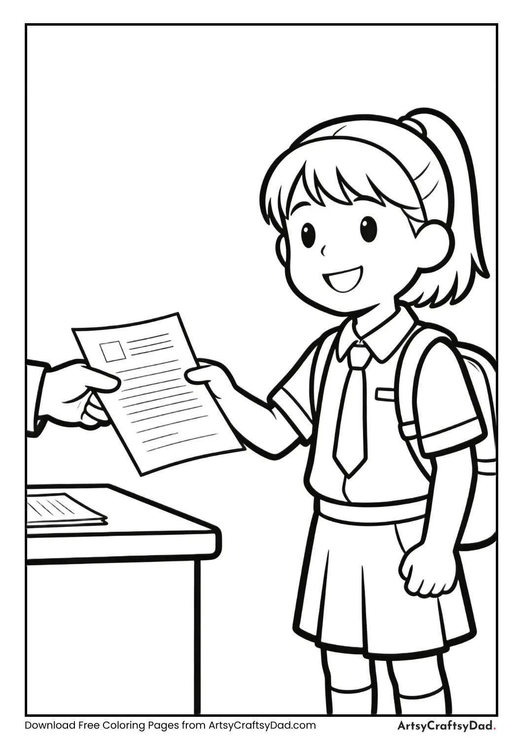 Student submitting completed exam paper