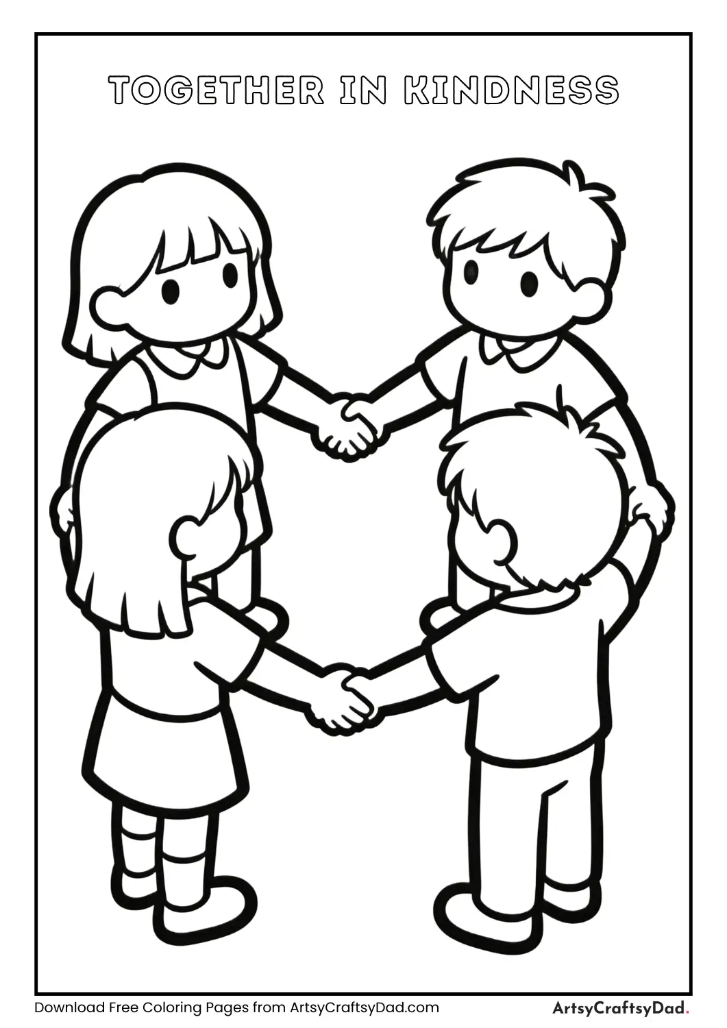 Children holding hands kindness coloring page