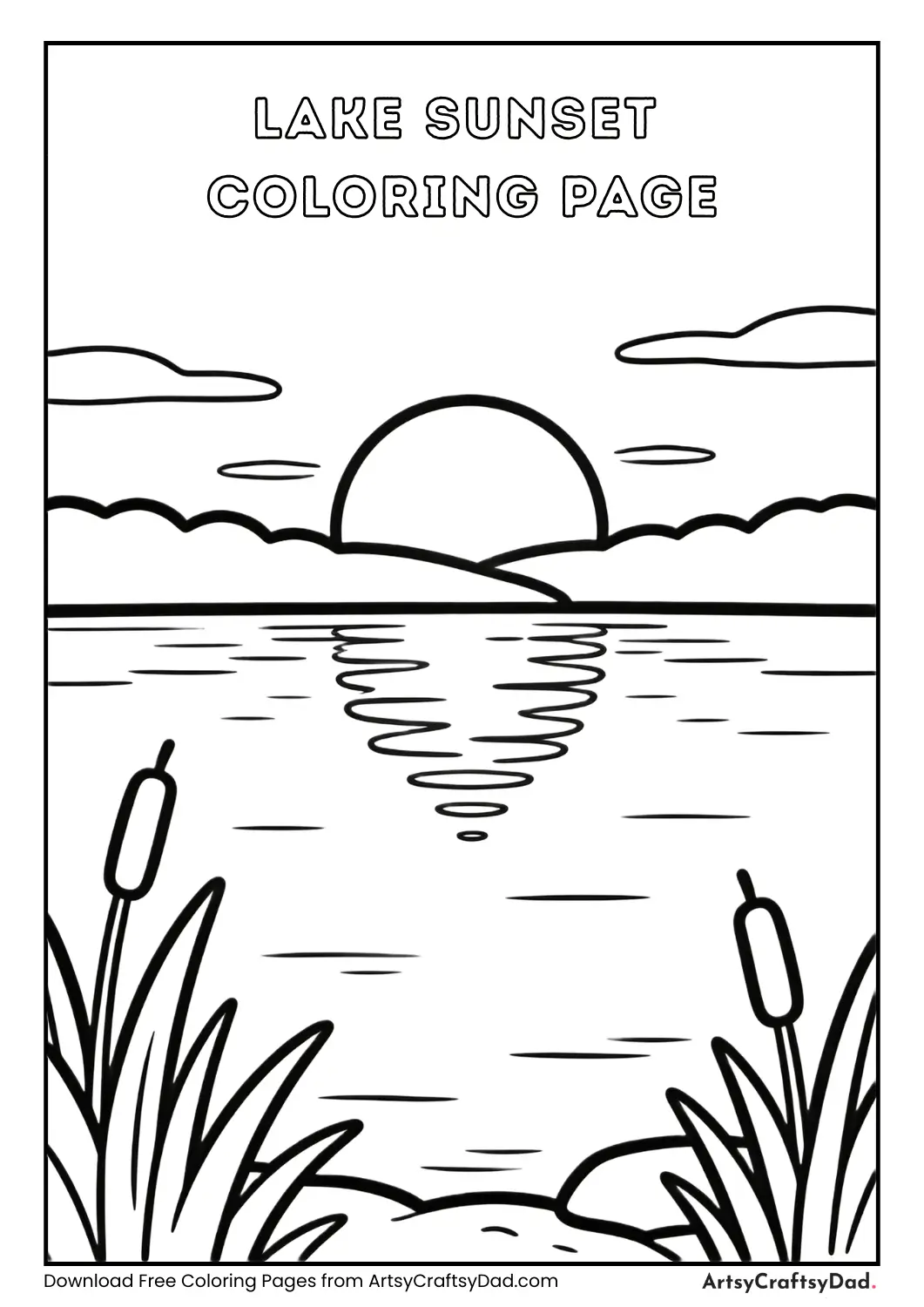 Sunset over a lake coloring page